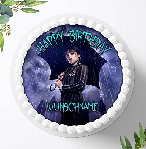 Für die Geburtstags Torte, Zuckerbild mit kompatibel mit: Wednesday Tortenbild Personalisiert, Essbares Foto für Torten, Fondant, Tortenaufleger Ø 20cm, 1004Z Cover