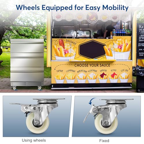 Image of Stainless Steel 3-Tier Drawer Fridge Undercounter, Outdoor Beverage Refrigerator with Wheels, Waterproof Design and Temperature Control for Home and Commercial Use