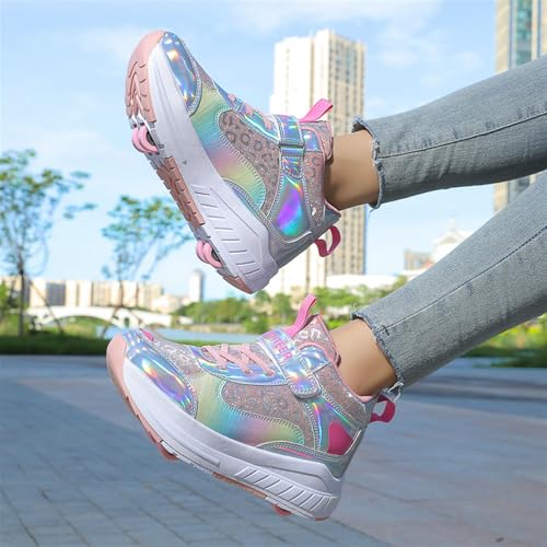 2024 Fashion Roller Skates Shoes for Girls High-Top, Pink Four-Wheel Skates Sneakers with Retractable Double Wheels, Perfect for Fitness and Cross-Training3