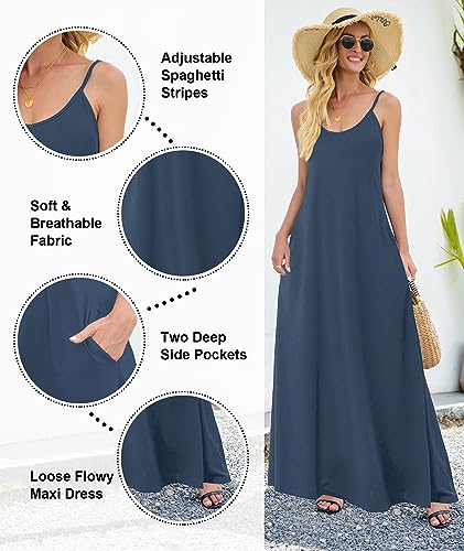 Image of Wolddress Womens Maxi Dress with Pockets 2026 Casual Strap Plus Size Loose Plain Long Office Summer Beach Travel Dresses S-5X
