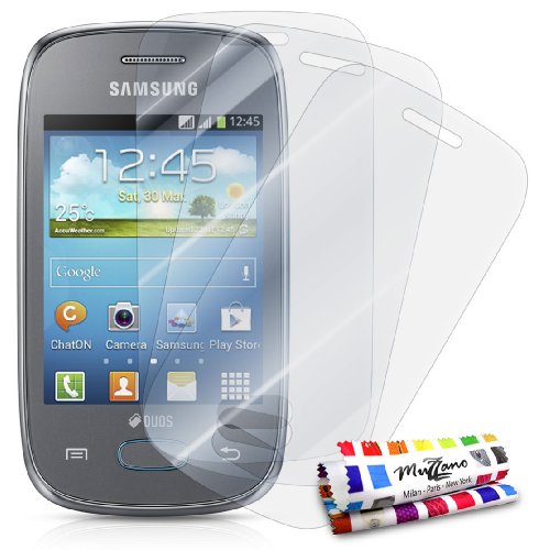 Muzzano - Set di 3 pellicole protettive per display ultra trasparenti, per cellulare/tablet SAMSUNG GALAXY POCKET NEO trasparente