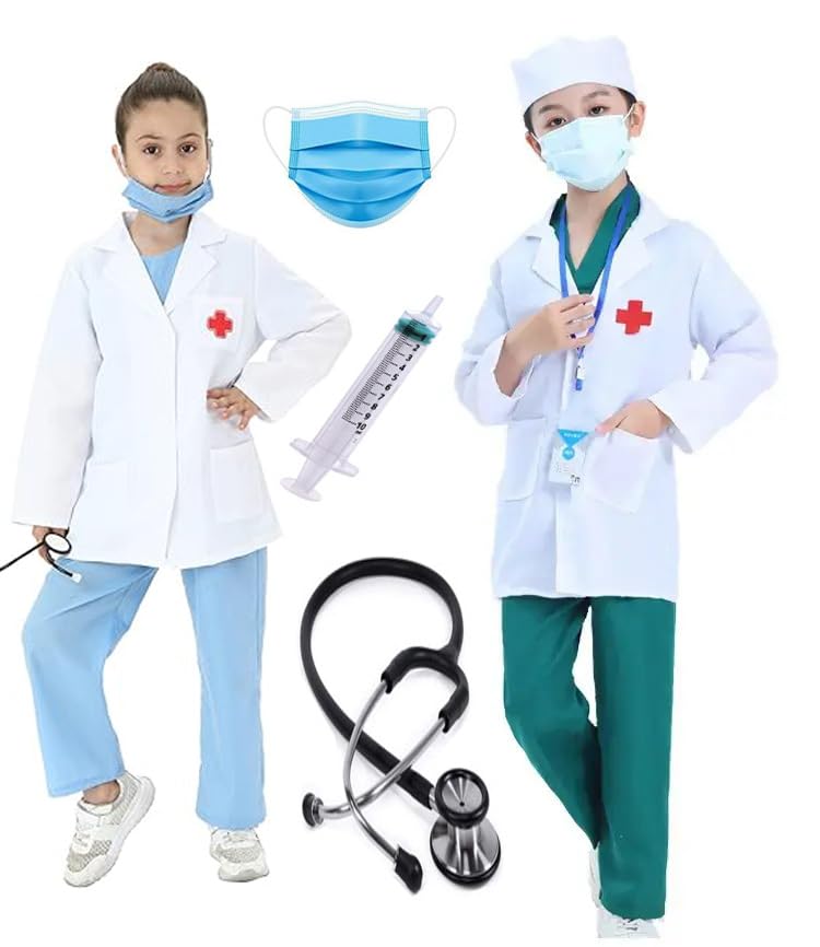 Fancyclub Doctor Coat For Kids |with Stethoscope, Mask and Injection | Doctor Lab Coat Costumes for boys & girls | Nurse Costumes for girls (8-9 year, Full Sleeve Doctor) (B0CTFRDNRT) Amazon Price History, Amazon Price Tracker
