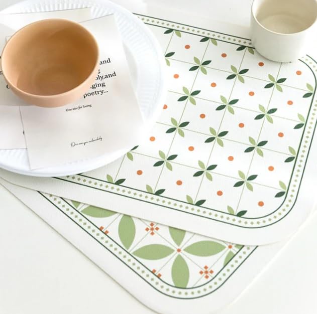 Image of Faux Leather Dining Table Placemats | Heat Insulation & Stain Resistant Waterproof Non Slip Dinner Table Mats | Perfect for Home, Kitchen, Restaurant, Office (Moss Green, Set of 6)