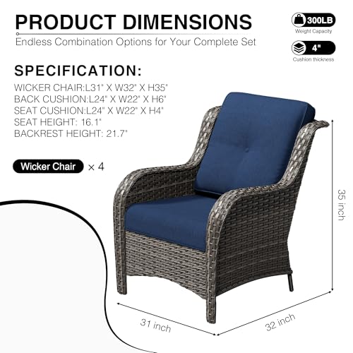 Image of Joyside 4 Piece Wicker Patio Furniture Set, Rattan Patio Chairs with High Back, Deep Seating, Wide Armrest, Thickened Cushions, Outdoor Furniture for Deck, Porch Use