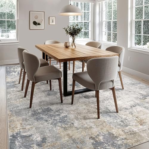7x10 Area Rug Living Room Rugs - Washable Neutral Modern Abstract Soft Thin Large Rug Indoor Floor No Slip Rug Carpet for Bedroom Under Dining Table Home Office Decor - Blue Grey