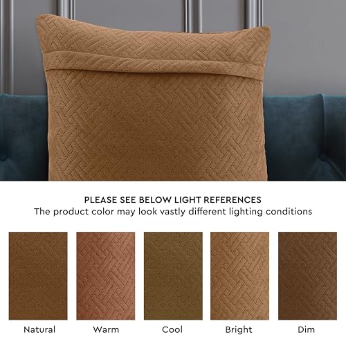 Image of Encasa XO Velvet Cushion Covers, No Inserts, Set of 2, Tan | 16 inchx16 inch | Both Side Fabric | Hidden Zipper Closure | Solid Color | Fade & Shrink Resistant | Machine Washable