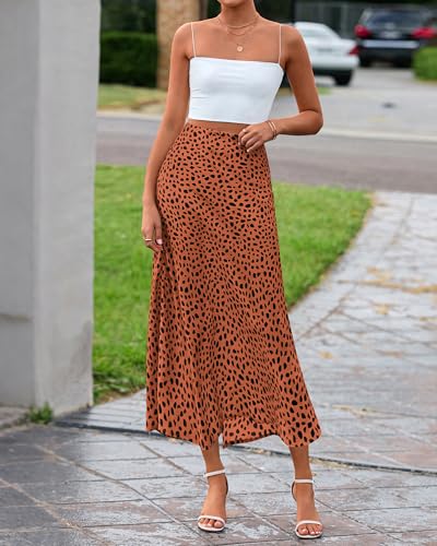 Image of BTFBM Satin Skirts for Women Trendy 2026 Summer Fall | High Waisted A-Line Leopard Print,Floral Print, Business Casual,Cocktail,Wedding Guest,Long Silk Midi Skirt