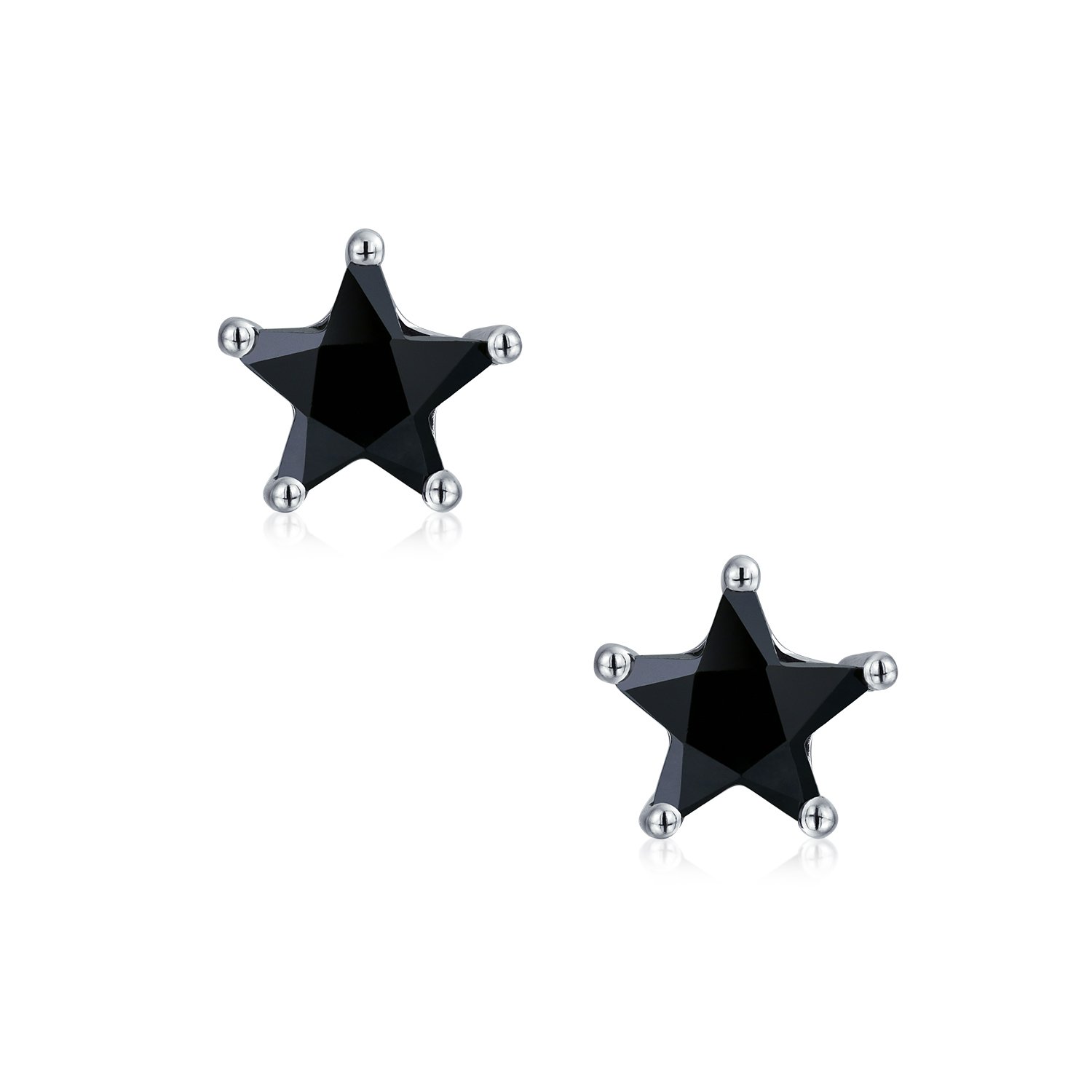Orecchini a perno unisex USA American Patriotic Rock Star scintillanti con cristalli neri pavé, stella celeste rosa per donne e adolescenti in oro rosa .925 argento sterling.
