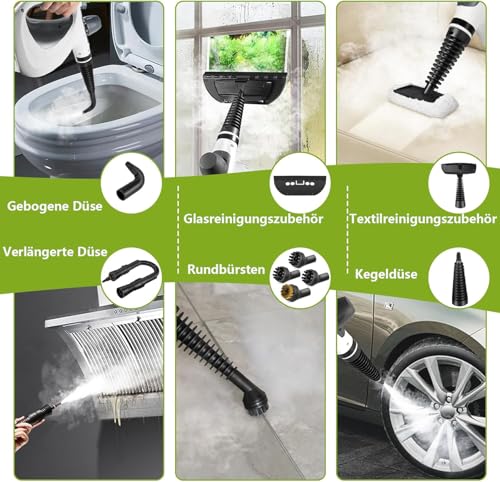 Handdampfreiniger, 250ml Druck-Mehrzweckdampfreiniger mit 12-teiligem Zubehör, chemikalienfreier Dampfreiniger für den Heimgebrauch, Reinigung von Böden, Fliesen, Fenstern, Sofas