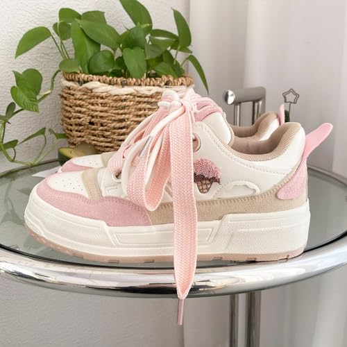 Loizziuy Pink Ice Cream Y2K Cute Canvas Shoes Casual Sneakers Sneaker Lace Up Comfort Platform Walking with Zipper for Women Girls2