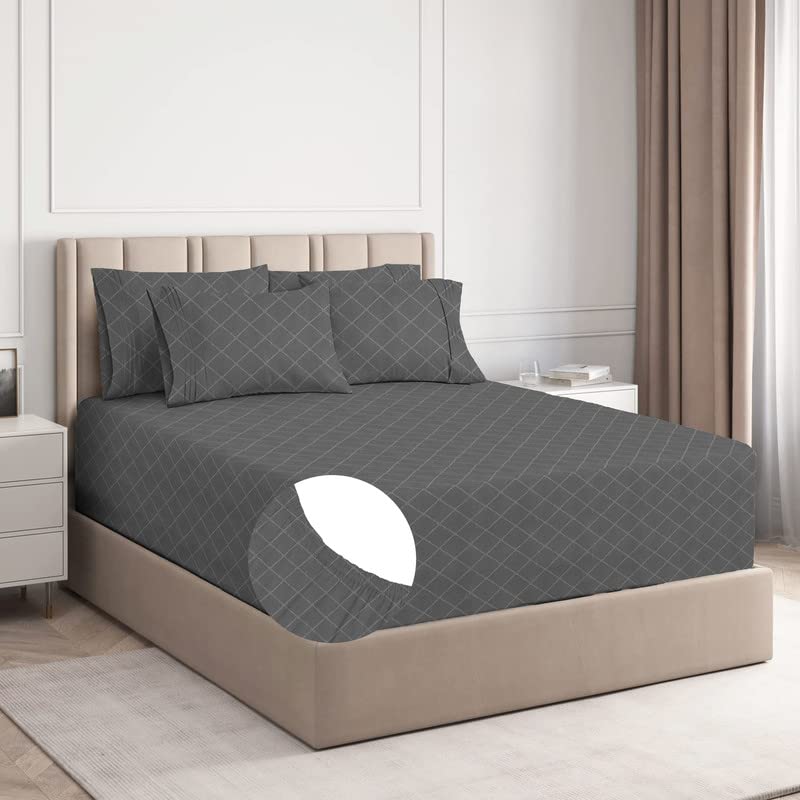BSB HOME Premium Cotton Elastic Fitted Embossed Linen Bedsheets with 2 King Size Pillow Covers | Double Bed with All Around Elastic 210 TC Supersoft | Size - King Size 78X72+10 Inches, Grey (B0BLYQ23ZL) Amazon Price History, Amazon Price Tracker