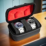 RIGICASE Hard Compact Watch Roll travel case, 2 Slots Portable holder and Organizer with Soft Pillow, keep watch from moving Deluxe red Lining (fit up to 55 mm)