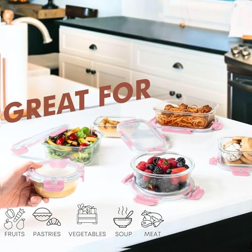 Image of Razab 30 PC Glass Food Storage Containers with Lids - Reusable Glass Meal Prep Containers for Lunch and Leftovers - Airtight & Leakproof Snap Locking Lids - Oven, Freezer, Microwave, Dishwasher Safe