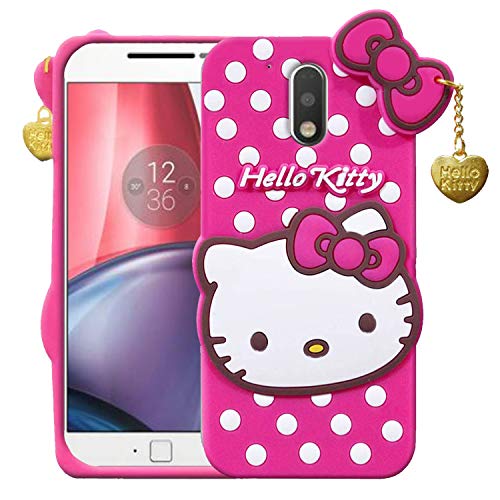 Image of Unirock Hello Kitty Back Case Cover for Moto G4 Plus| 3D Cute Hello Kitty Case |Soft Silicone Rubber Back Cover with Pendant Kitty Cover for Moto G4 Plus (Pink)