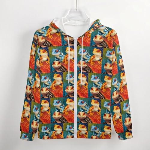 Lizard Turtle Leopard Gecko Reptile Men's Hoodie Zippered Up Casual Sweatshirts Lightweight Jacket Fall Winter Coat3