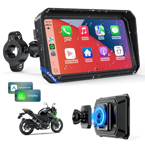 WonVon 6.25 Zoll Motorrad Carplay Display Motorrad Navigationsgeräte mit Motorrad Navi CarPlay & Android Auto Wasserdicht Motorräder Display mit Bluetooth Sprachassistenten Magnetische Halterung