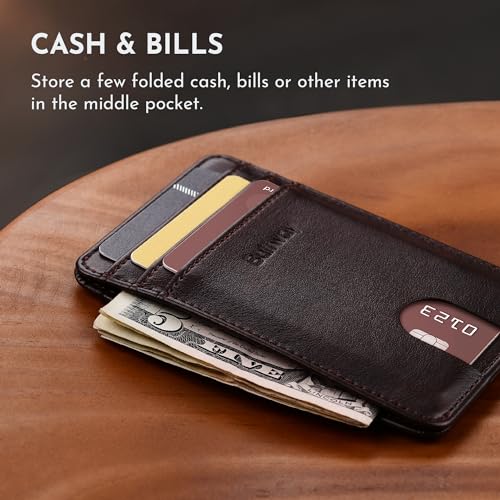 Image of Buffway Mens Slim Wallet, Minimalist Thin Front Pocket Leather Credit Card Holder with RFID Blocking for Work Travel | Minimalist