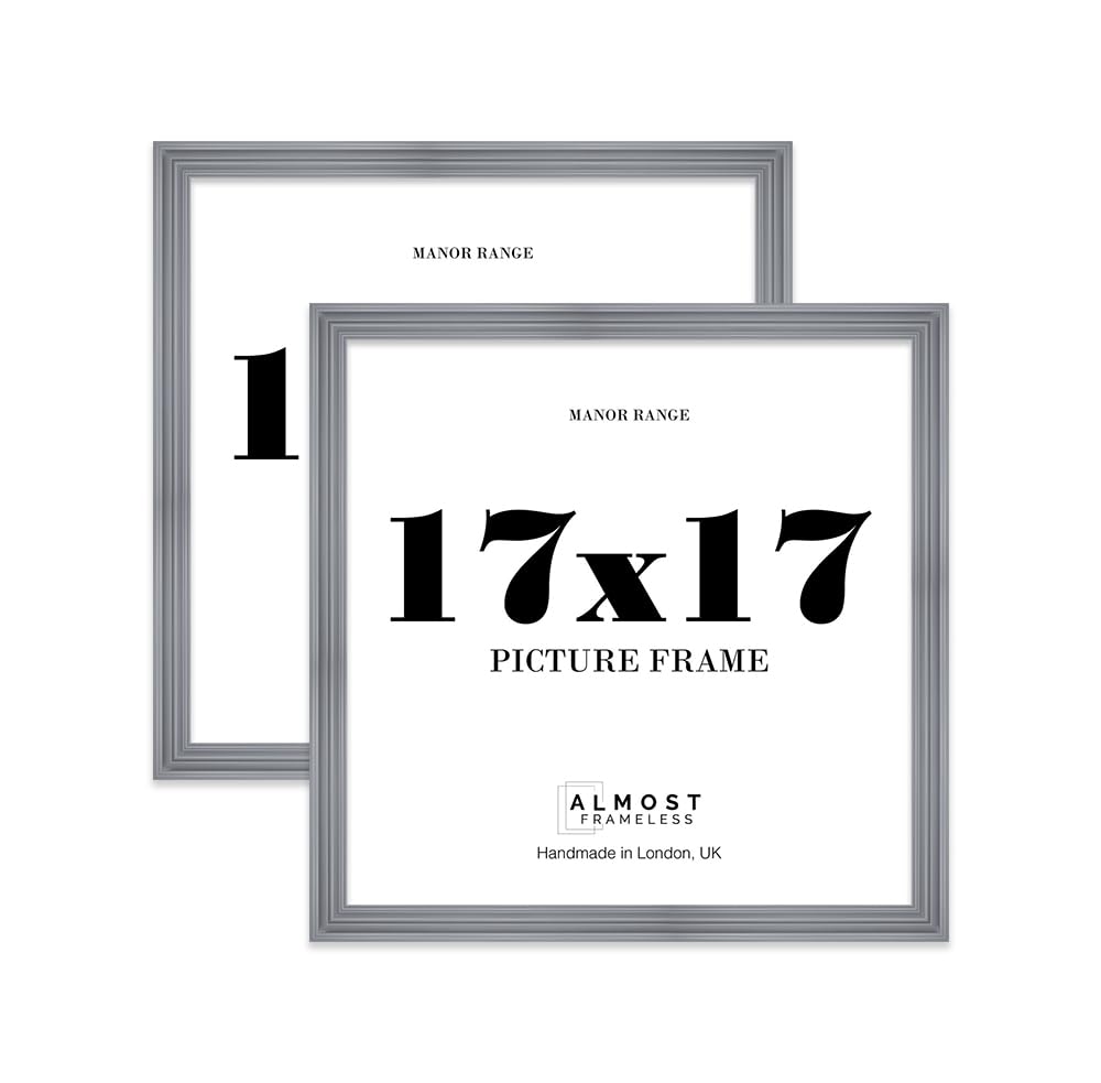 17x17 Picture Frame, Display 17x17 Pictures (43.2 x 43.2cm) - Scandi Grey Rich-toned 42mm Edge Gallery Wall - 2 Pack
