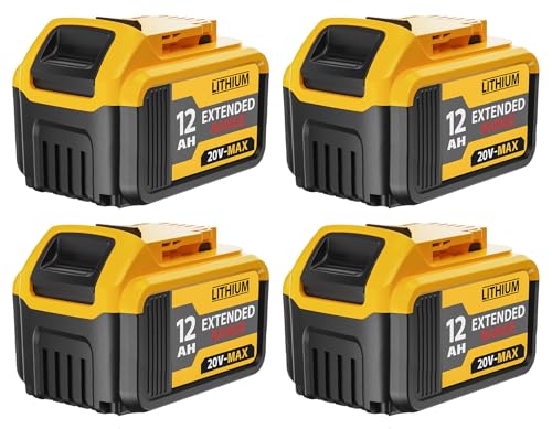 ovevevovel 4Packs 12000mAh Replacement for Dewalt 20V Max Battery, Lithium Ion Battery Compatible with Dewalt DCB200 DCB201 DCB203 DCB204 DCB205 DCB206 DCB207 Series 20V Cordless Tools