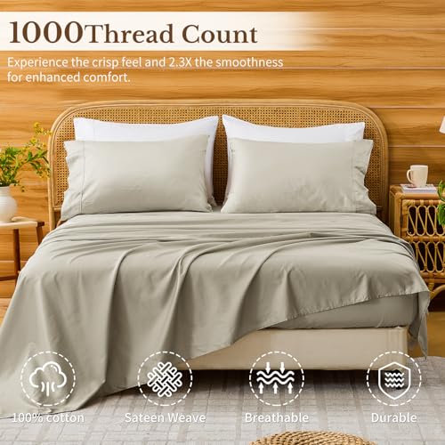 Image of Bedlifes 1000TC Egyptian Cotton Queen Sheets, 4Pcs, 16 inch Deep Pocket