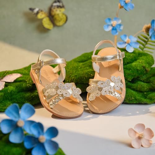 Image of PHIRAMIN Toddler Girl Sandals - Flower Girl Dress Shoes Open Toe Little Kid Flats