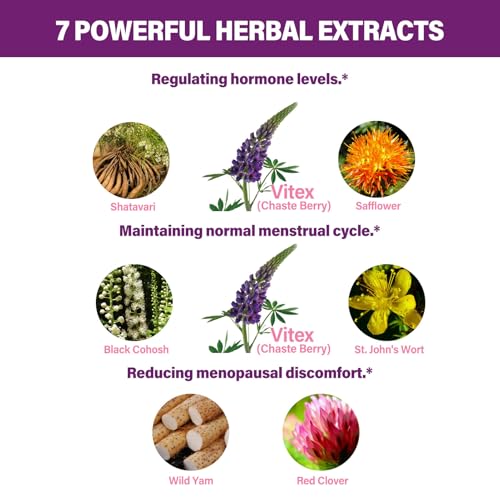 Image of Vitex (Chaste Berry) Drops for Women, Natural Menstrual & Menopause Support Supplement w /Chasteberry, Black Cohosh, Red Clover, Shatavari, Wild Yam, St. John's Wort Herb Extract. 2oz