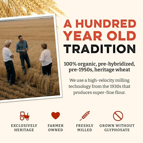 Image of Sunrise Flour Mill Heritage Organic White Flour | USDA Organic All Purpose Flour Unbleached - Non-GMO, Kosher, Grown Without Glyphosate, High Protein for Baking, Unbromated White Wheat (400 Ounce (Pack of 1))