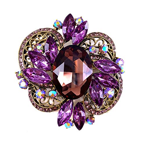 Image of LAXPICOL Women's Large Sparkly Crystal Flower Brooch Pin Fashion Statement Broach Pin