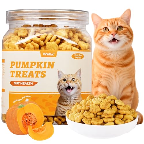 Wellix 13.5oz Healthy Cat Treats Pumpkin Flavor - Chicken Formula Stomach Sensitive Kitten Snacks for Digestive Support - Cat Constipation Relief Low Calorie Food Topper for Cats