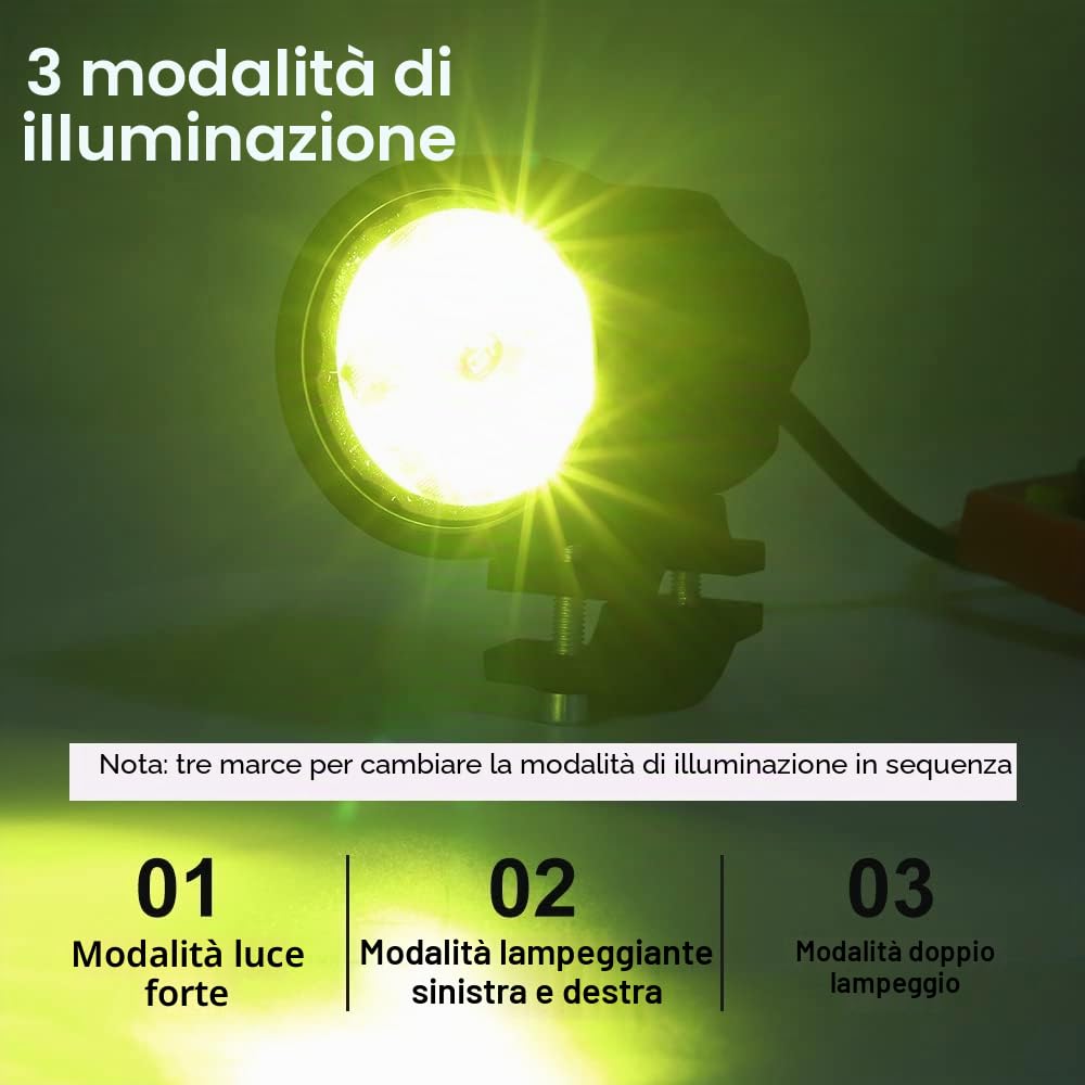 Biqing 2PCS Kit Fari Supplementari per Moto+Cablaggio Interruttore+Lenti Ambra,6x10W Fari Moto Faretto Anteriore 12V/24V Fendinebbia Motos LED Universale Impermeabile 3 Modalità