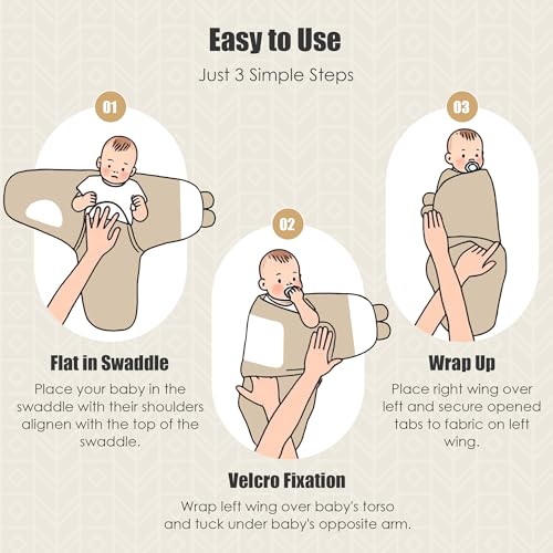 Image of SWEET DOLPHIN 3-Pack Baby Swaddle Sleep Sacks - Newborn Swaddle Blanket with Soft Cotton - Ergonomic Wrap for Boys and Girls, 3-6 Months, Brown