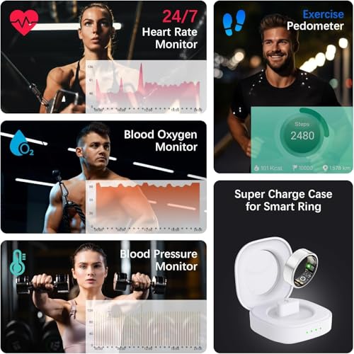 Image of Health Tracker Ring, Smart Health Ring for Women Men with Heart Rate, Blood Oxygen, Sleep Monitor, Steps,Calories, No Subscription Fee, IP68 Waterproof Smart Ring for iPhone & Android (Silver, 12#)