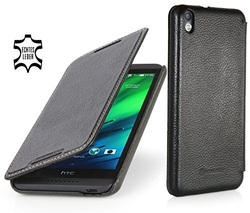 StilGut® UltraSlim, Leather Case for HTC Desire 816 in Book Type Style, Black