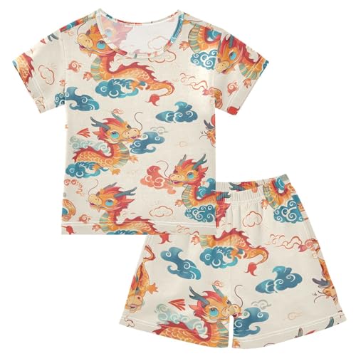 ALAZA Beautiful Dragon Cloud Pajamas Short Sleeve 2 Piece Sleepwear Top and Bottom Pajama Set Unisex