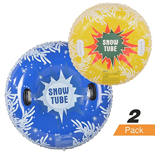 HIWENA Snow Tubes, Inflatable Snow Tubes for Family with 2 Higher Handles, Heavy