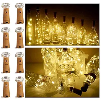 8 Pack 20 LED Wine Bottle Cork Lights, Fairy Mini String Lights Copper Wire, Battery Operated Starry Lights for DIY, Christmas, Halloween, Party, Indoor&Outdoor (Warm White)