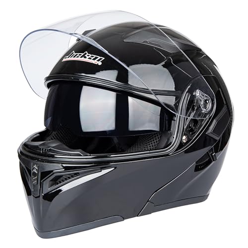 Helm für Motorräder Full-Face Motorcycle Helmet Tragbarer Integralhelme Flip-up Motorradhelm Zertifizierung von DOT (Gloss schwarz, XXL)