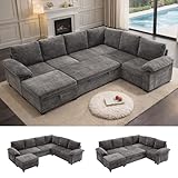108 Inch Sectional Sleeper L Shaped Sofa with Pull Out Bed, 7 Seat Modular...