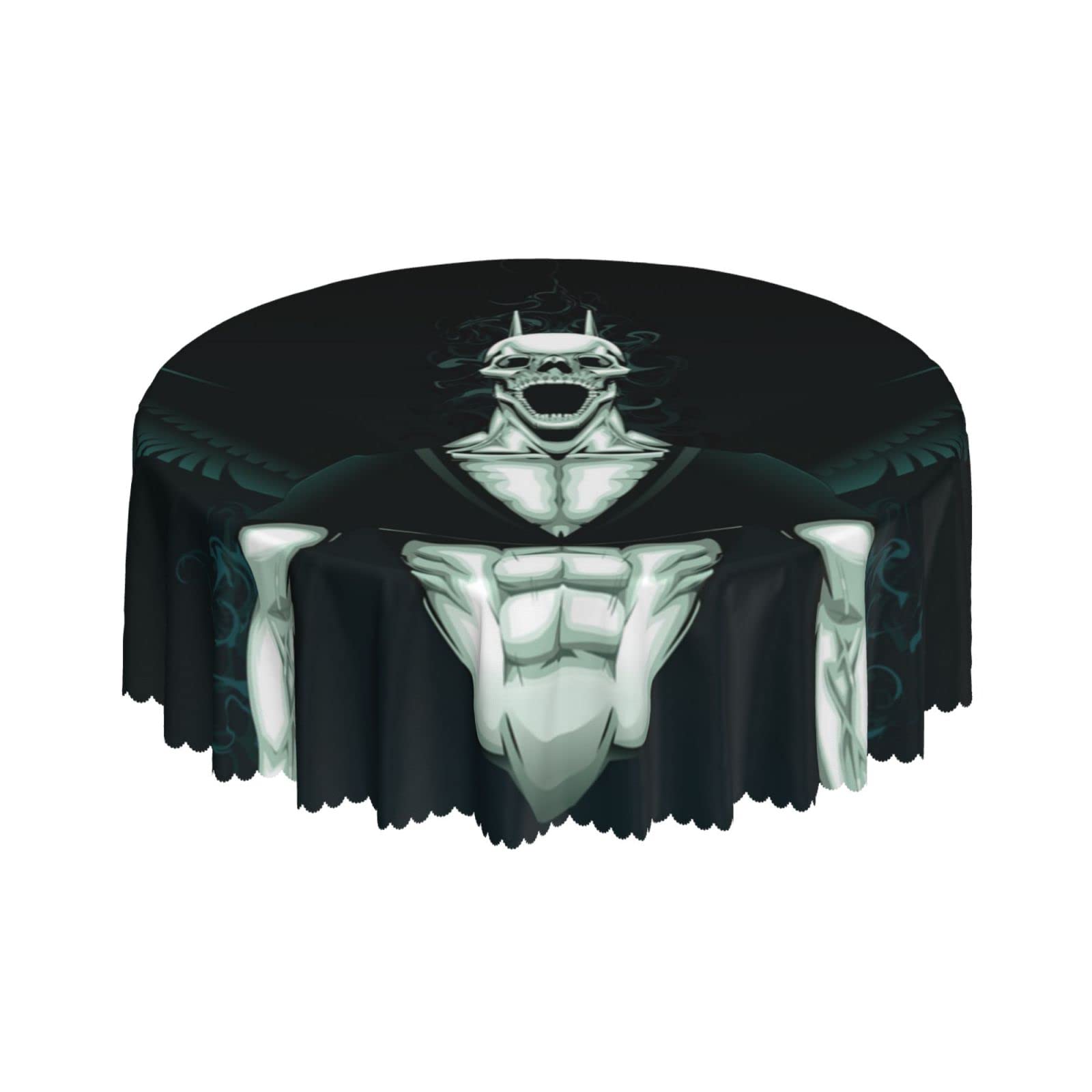 Lsjuee Demon Skull Wings Angry Black Round Tablecloth 60 Inch Printed Washable Tablecloth for Dining Party Holiday Fall Home Decorative