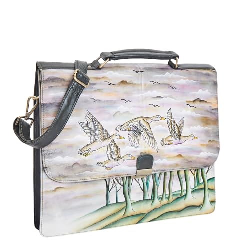 Women Hand-Painted Bird Artwork Leather Office Briefcase Shoulder Bag – Top Handle Work Sling Bag, Crossbody Laptop Business Bag3