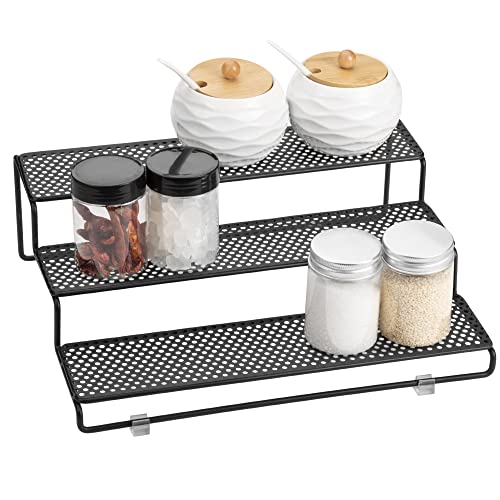 Lonian Étagère à épices à 3 niveaux, étagère de comptoir pour armoire de cuisine, placard, garde-manger, métal, noir Cover