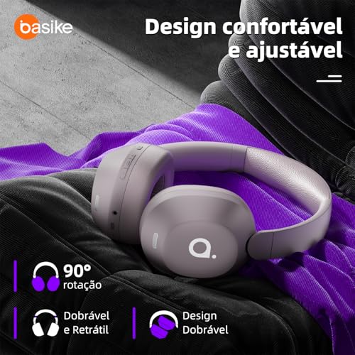 Basike Fone de Ouvido Bluetooth, ANC Cancelamento de Ruído Ativo Headphone Bluetooth 5.4 Headset com