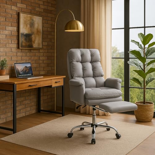 El Mejor Listado de Sillas Ejecutivas Precio los 5 mejores. 48 Bossa | Silla Ejecutiva Anderson Home Office Piel Sintética Acolchada con Descansapiés Reclinable, Base Cromada, Altura Ajustable 110 cm, Gris