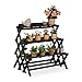 Relaxdays Etagère à Fleurs, intérieur & extérieur, 3 Niveaux, Pliant, Autonome, marches Plantes, Bois, 85,5x90x55, Noir