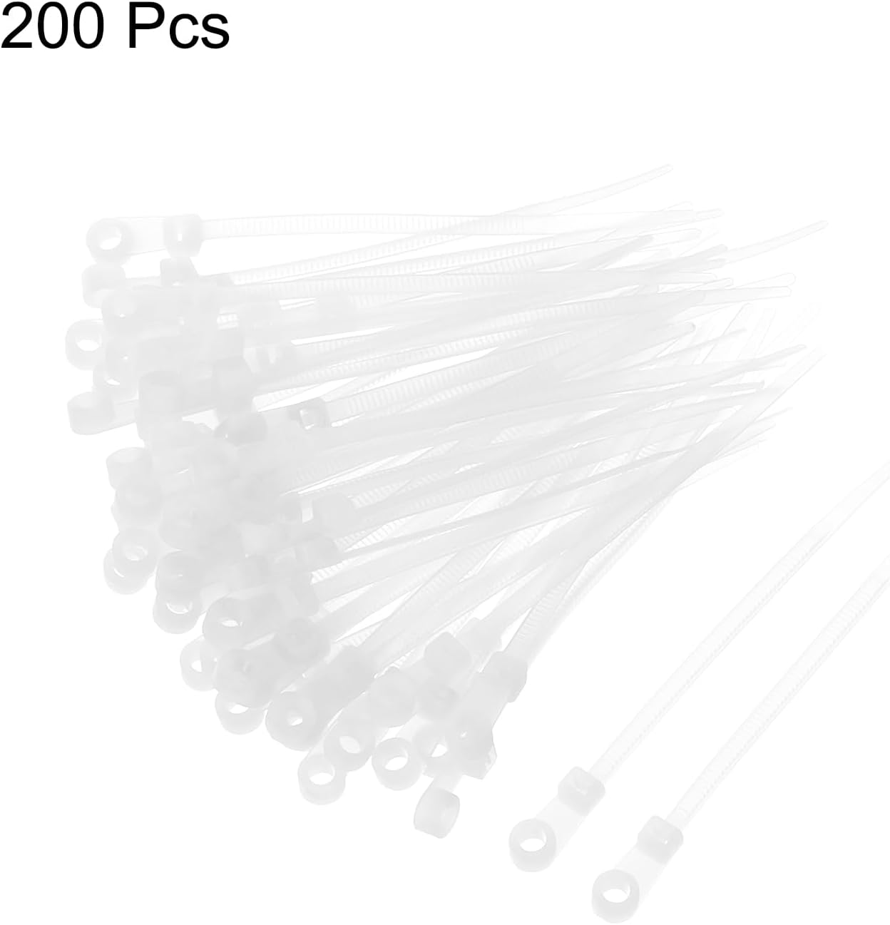 MECCANIXITY 200PCS White Zip Ties with Screw Holes 4 Inch Nylon Mount Head Cable Zip Ties Wire 88 lbs for Home Garden Indoor Outdoor