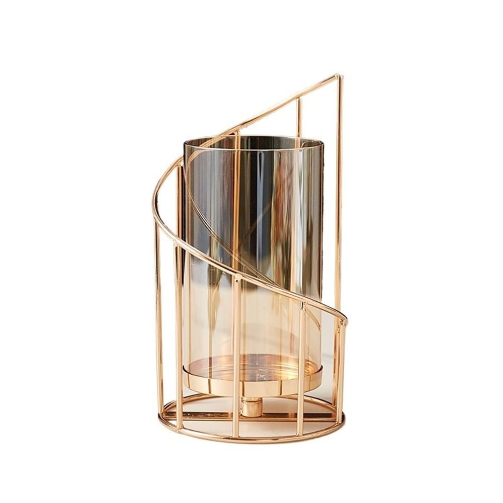 Candlestick Holder European Style Iron Candle Holder with Glass Cover Dinner Base Ornaments(Large)