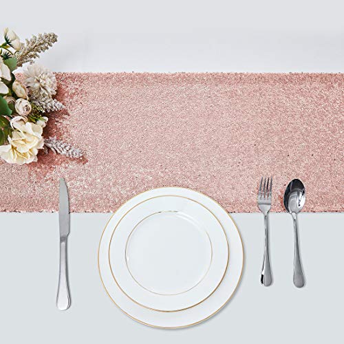 6 Packs 12 x 108 inches Rose Gold Sequin Table Runner, Glitter Rose Gold Table Runner for Wedding Birthday Bachelorette Holiday Party Supplies Decorations Bridal Shower Baby Shower - Image 3