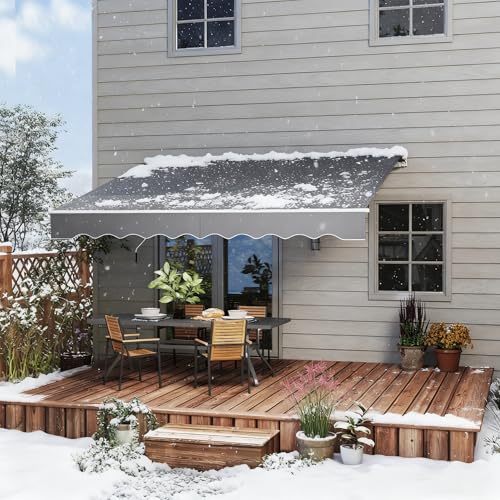 LZQ Aluminium Markise 4 x 3 m Balkonmarkise Sonnenschutz Kassettenmarkise Gelenkarmmarkise Sonnensegel Dunkelgrau