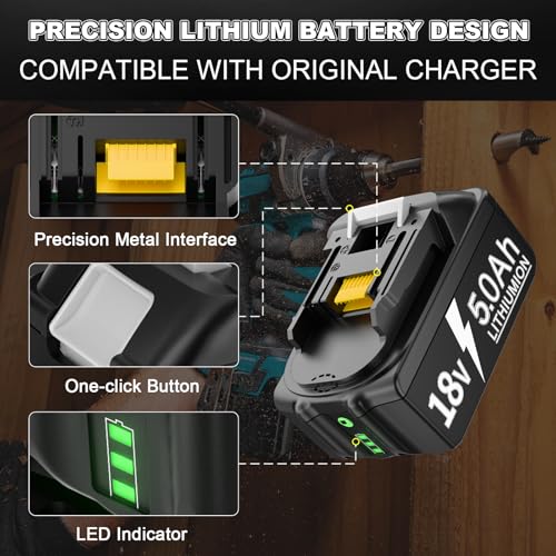 2 Pack 5.0Ah Replacement Battery Compatible with Makita 18V Battery BL1850 BL1830 BL1850B BL1860B BL1860 BL1830B BL1840 BL1820 BL1815 BL1835 BL1845 with LED Indicator