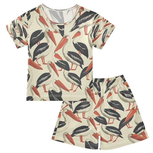 Pajama Sets Short Sleeve Stork Pattern Print Design Soft Cotton Summer Sleepwear 2 Piece PJS Size 5-14T